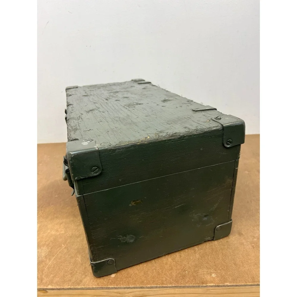 Vintage Military Wooden Chest Case OD Green Trunk Locking Tool Box Storage US